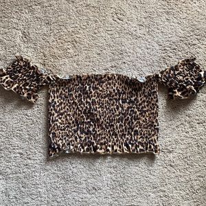 cheetah print off the shoulder cropped top